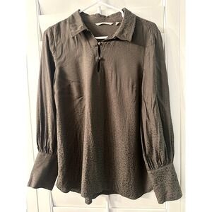 Soft Surroundings Olive Green Coastline leopard jacquard Blouse‎ Viscose *Size M